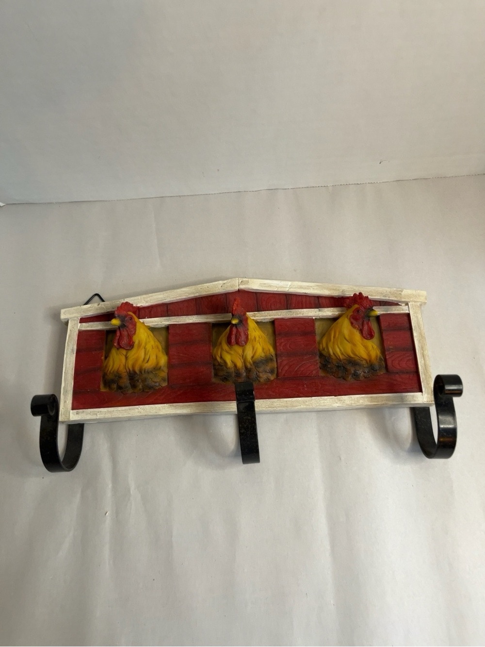 Country Rooster Wall Hook Rack - Yellow & Red